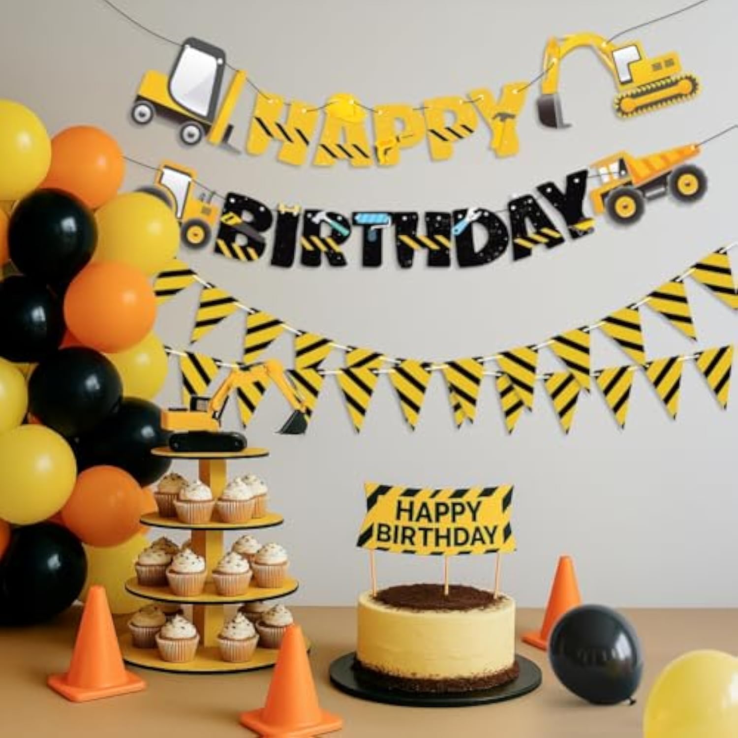3-Pack Construction Birthday Banner & Pennant Flags Party Decorations for Boys