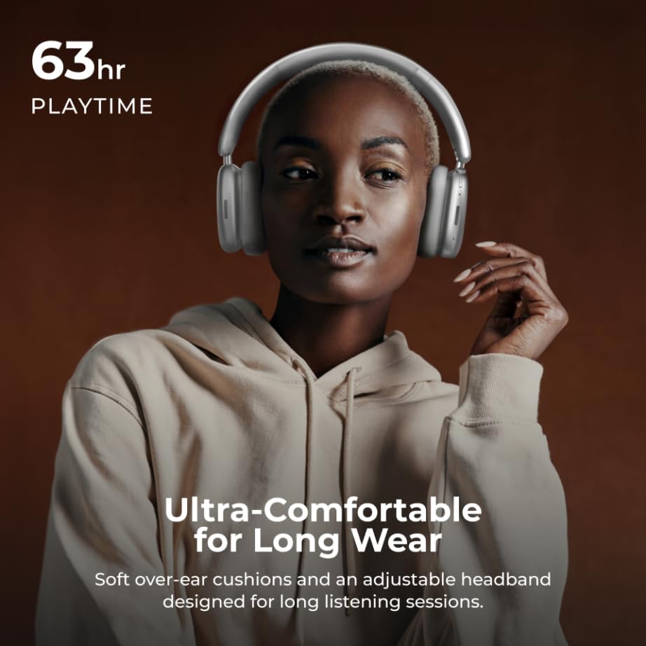 Pulse Vibe PRO Wireless Over-Ear Bluetooth Headphones with Active Noise Cancellation, 63H Playtime, 40mm Drivers, Dual Device Pairing, Foldable,