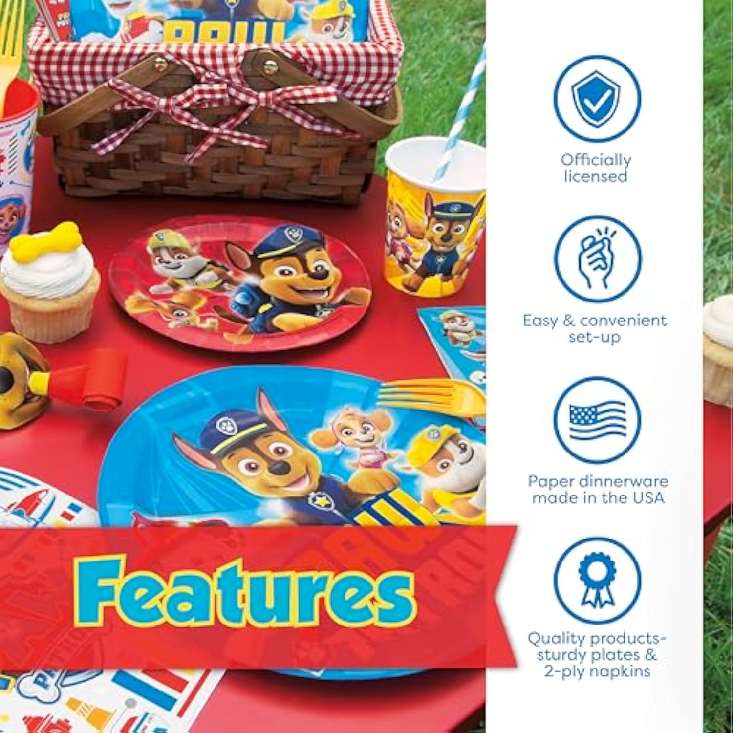 Paw Patrol Party Supplies and Decorations, Paw Patrol Birthday Party Supplies, Serves 16 Guests, Officially Licensed with Table Cover, Banner Decor, Plates, Napkins & More
