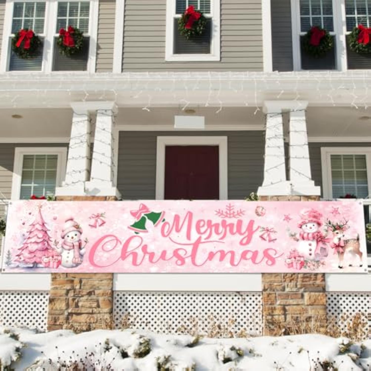Pink Christmas Decoration Merry Christmas Sign Snowman Yard Banner For Holiday Decoration Christm Theme Party Supplies Outdoor