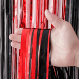 2 Pack Red Black Tinsel Fringe Curtains Party Backdrop Decorations