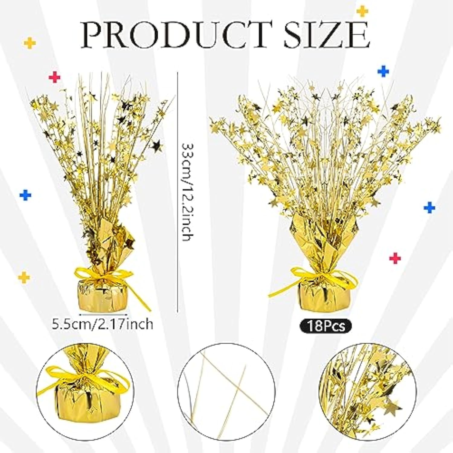 18pcs Gold Foil Starburst Centerpieces for Birthday & Holiday Party Decor