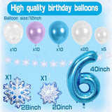 Girls Frozen Balloon Garland Arch for Snow Birthday Party Decorations -63pcs Blue Purple White Balloons with Number 8 foil Balloon for Winter Birthday Décor (Age 8)