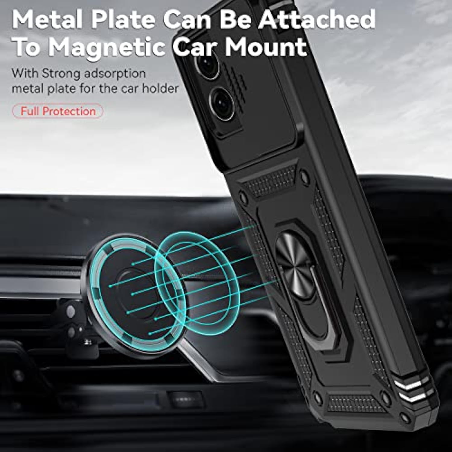 Military Grade Shockproof Phone Case For Moto G Stylus 5G 2023 With Screen Protector, Ring Holster, Belt Clip, Lanyard, And Slide Camera Cover (Black)