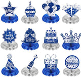 12pcs Blue Silver Honeycomb Centerpieces for Men's Birthday Party Decorations