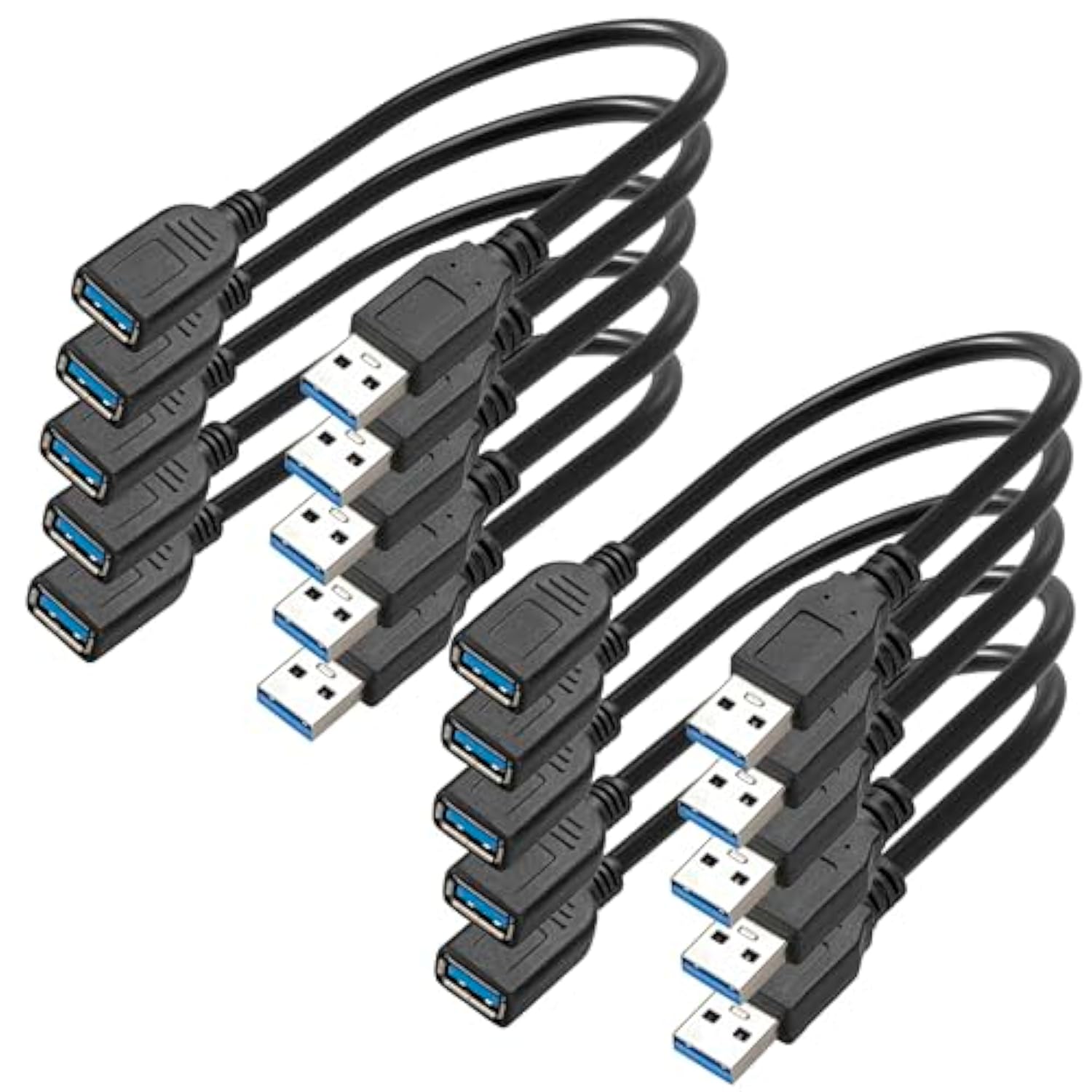 SaiTech IT 10 Pack 15cm Short USB 3.0 Male A to Female A Extension Cable 5GBps for Laptop/PC/Printers- Black