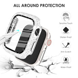 4-Pack For Apple Watch Series 9 8 7 45Mm Screen Protector Case, Over 400 Crystal Diamond Bling Case Protective Bumper For Iwatch Series 7 Series 8 Series 9, Black/Silver/Rainbow/Clear, 45Mm