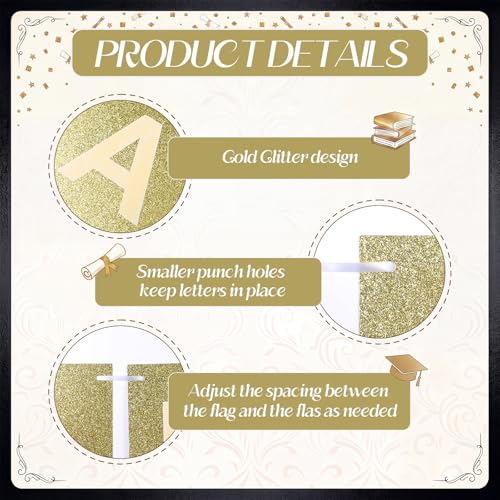 Happy Graduation Banner Gold Glitter Graduation Sign Banner Garland Party Decorations Wall Hanging Decor for Home Grad Party College Senior High School Prom