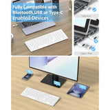 Wireless Keyboard, Bluetooth + Usb Ergonomic Silent Quiet Rechargeable With Number Pad Compact Full Size Multi Device Keyboards For Ipad Tablet Mac Computer Surface Pc Macbook Laptop White