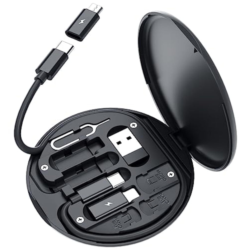 Usb C Adapter Otg Cable Kit, Multi Charging Cable Case Convertor Usb C To Ios Device/Type C/Micro/Usb A Adapter, Data Transfer Contains Card Slot For Traveling, Use As Phone Holder (Black)