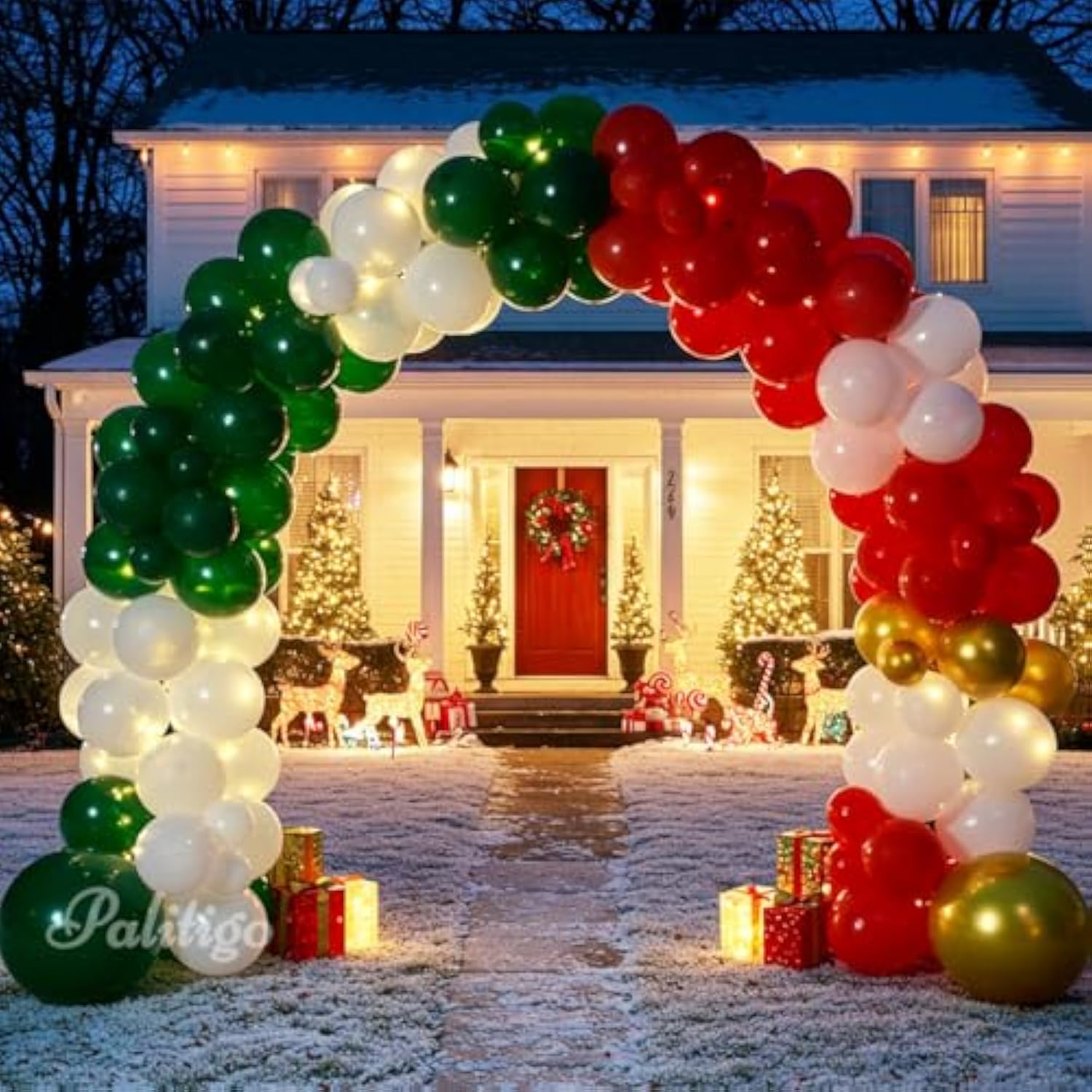 Christmas Balloon Arch Kit – 140Pcs Double Stuffed Green Red White & Gold Balloons Garland, Merry Christmas Balloons Arch Decorations For Holiday Party Backdrop &Merry Xmas Balloons Décor Supplies