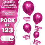 123pcs Chrome Hot Pink Balloon Garland Kit in Various Sizes for Birthday & Wedding Decor