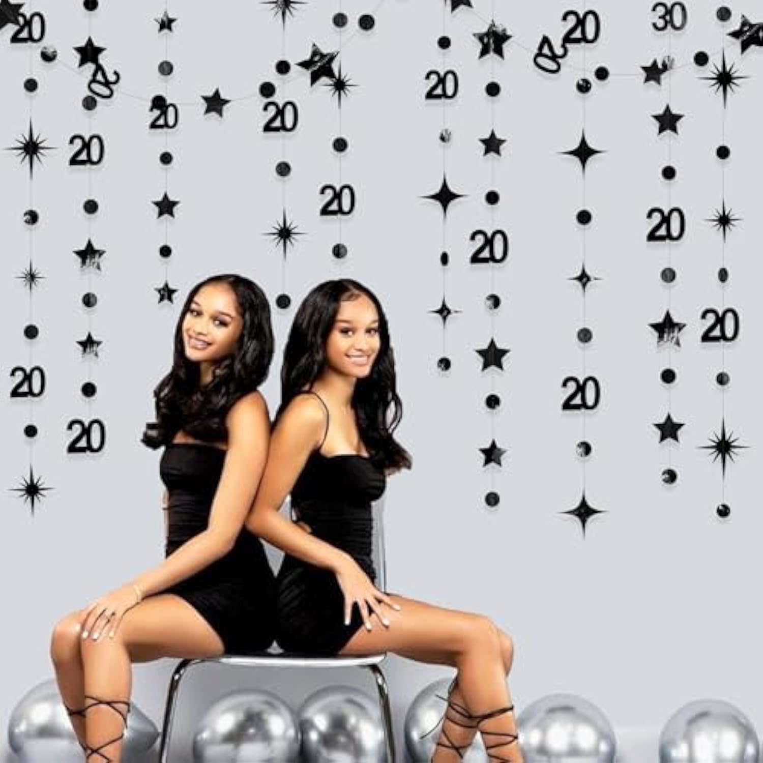 20th Birthday Decorations Metallic Banner & Streamers for Cheers to 20 Years