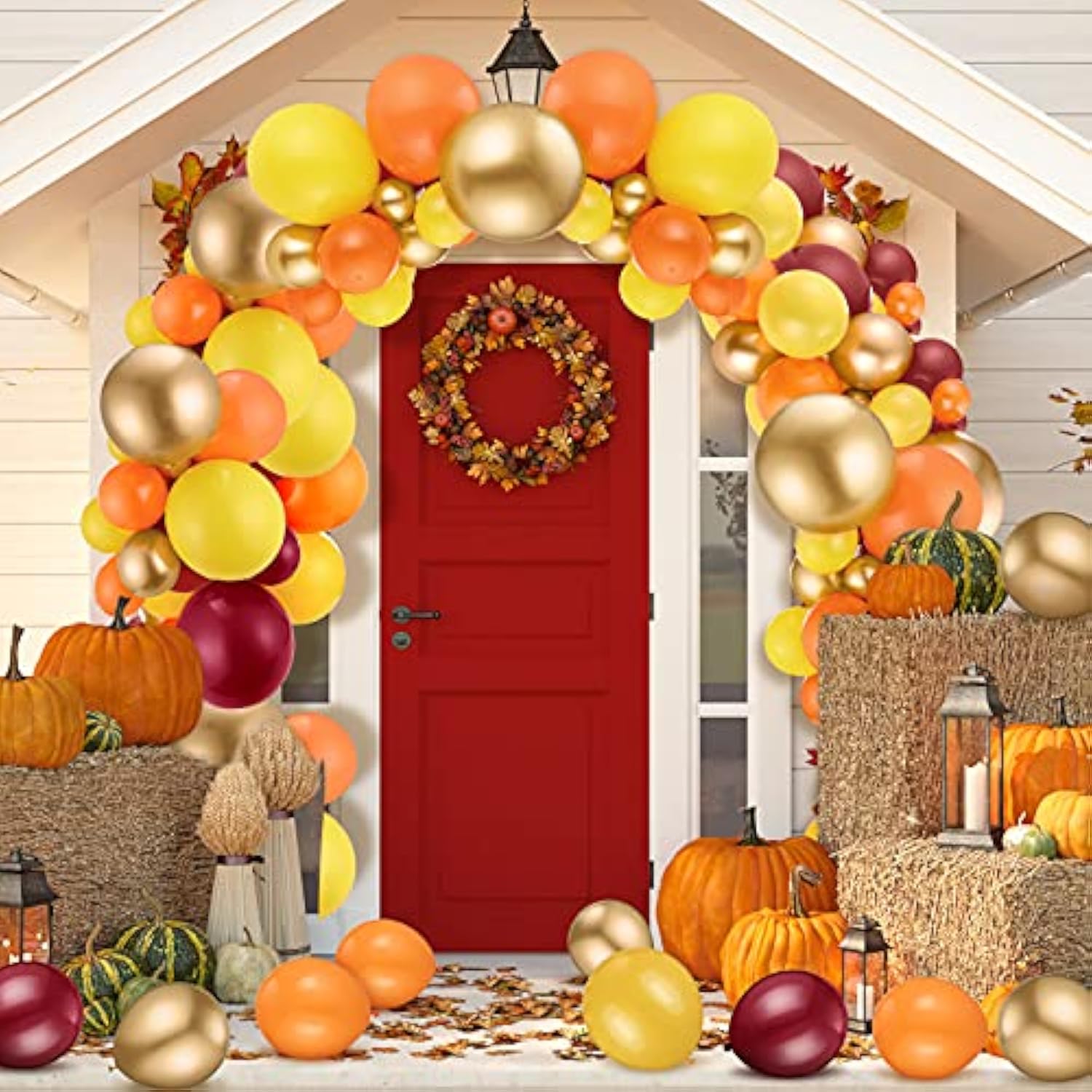 Fall Balloon Garland Kit: Orange, Gold & Burgundy Autumn Decor (124pcs)