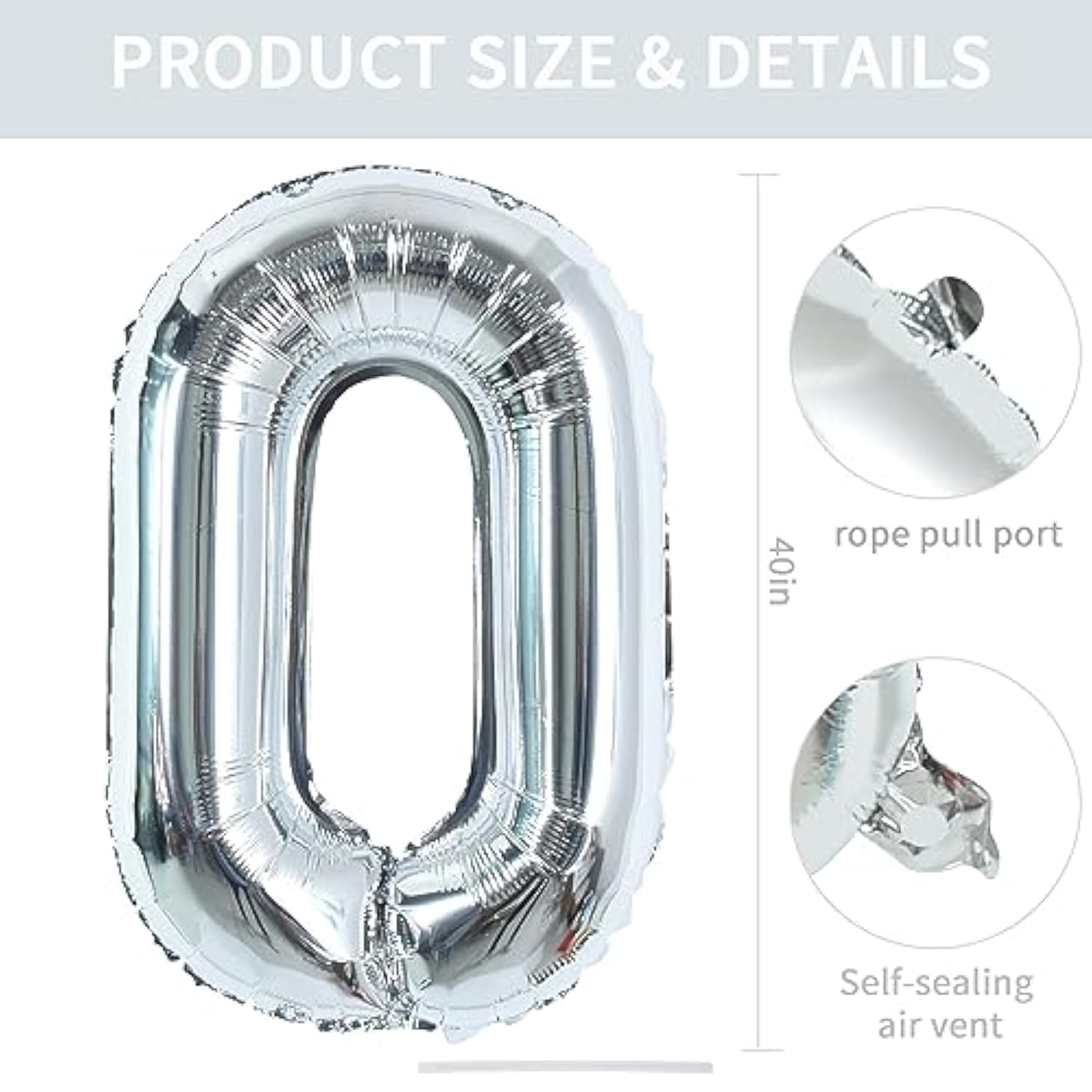40" Silver Letter O Foil Balloon – Large Helium Mylar Balloon for Birthday & Anniversary Decorations