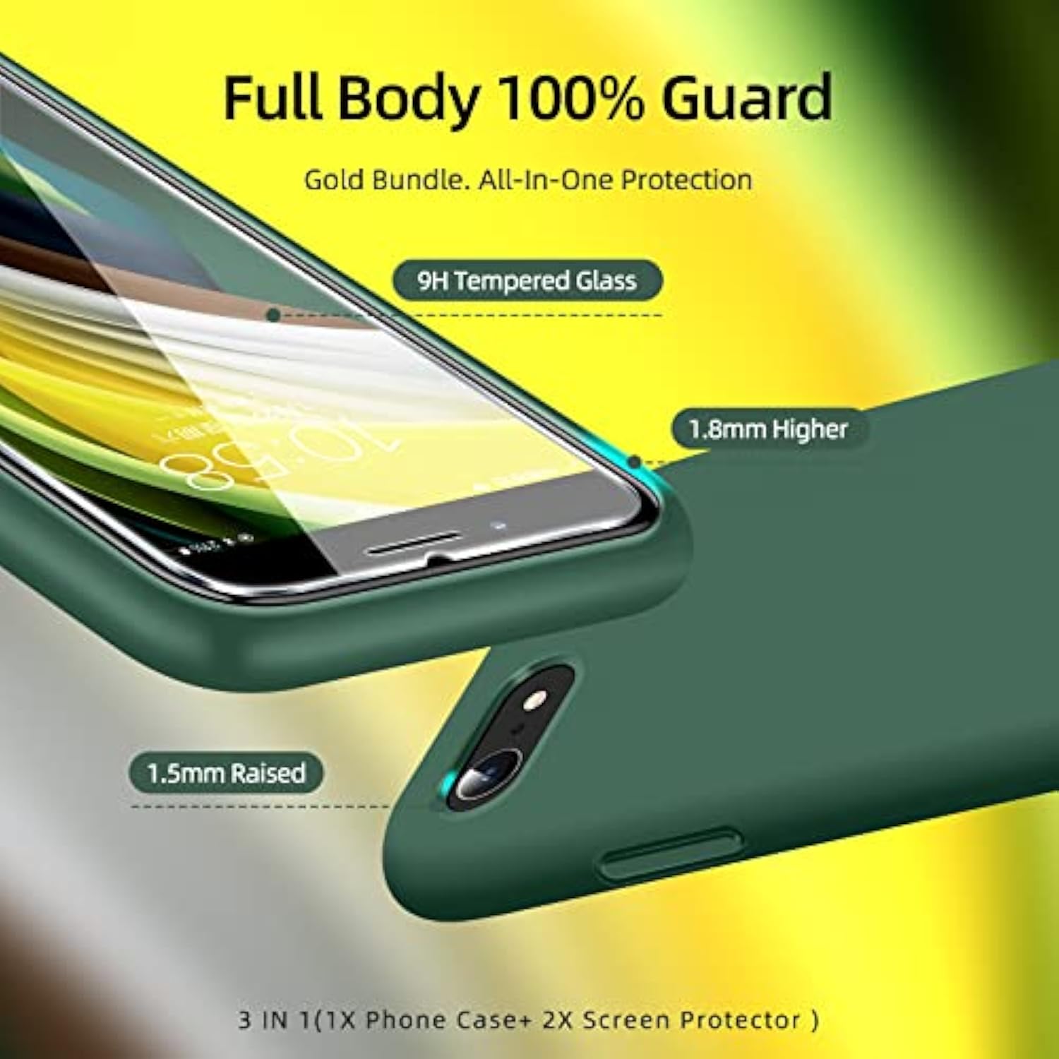 Iphone SE 7 8 3-in-1 Case With 2 Screen Protectors Slim Shockproof Alpine Green