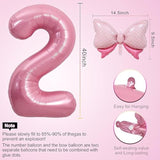 40" Pink Number 2 Balloon with Mini Bow Girls 2nd Birthday Decorations