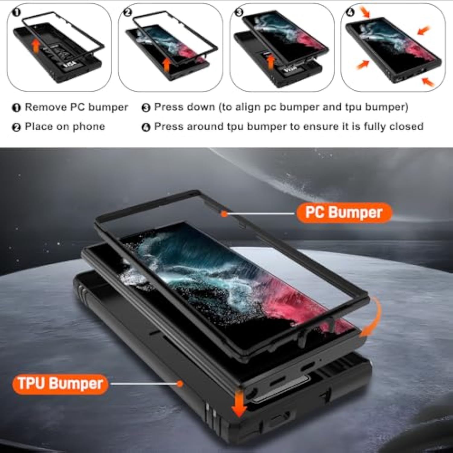 For Samsung Galaxy S22 Ultra Case With Slide Camera Cover & Screen Protector*2, S22 Ultra Case Build In 360° Rotating Ring Kickstand, Military Grade Protective Case For Galaxy S22 Ultra Case, Black