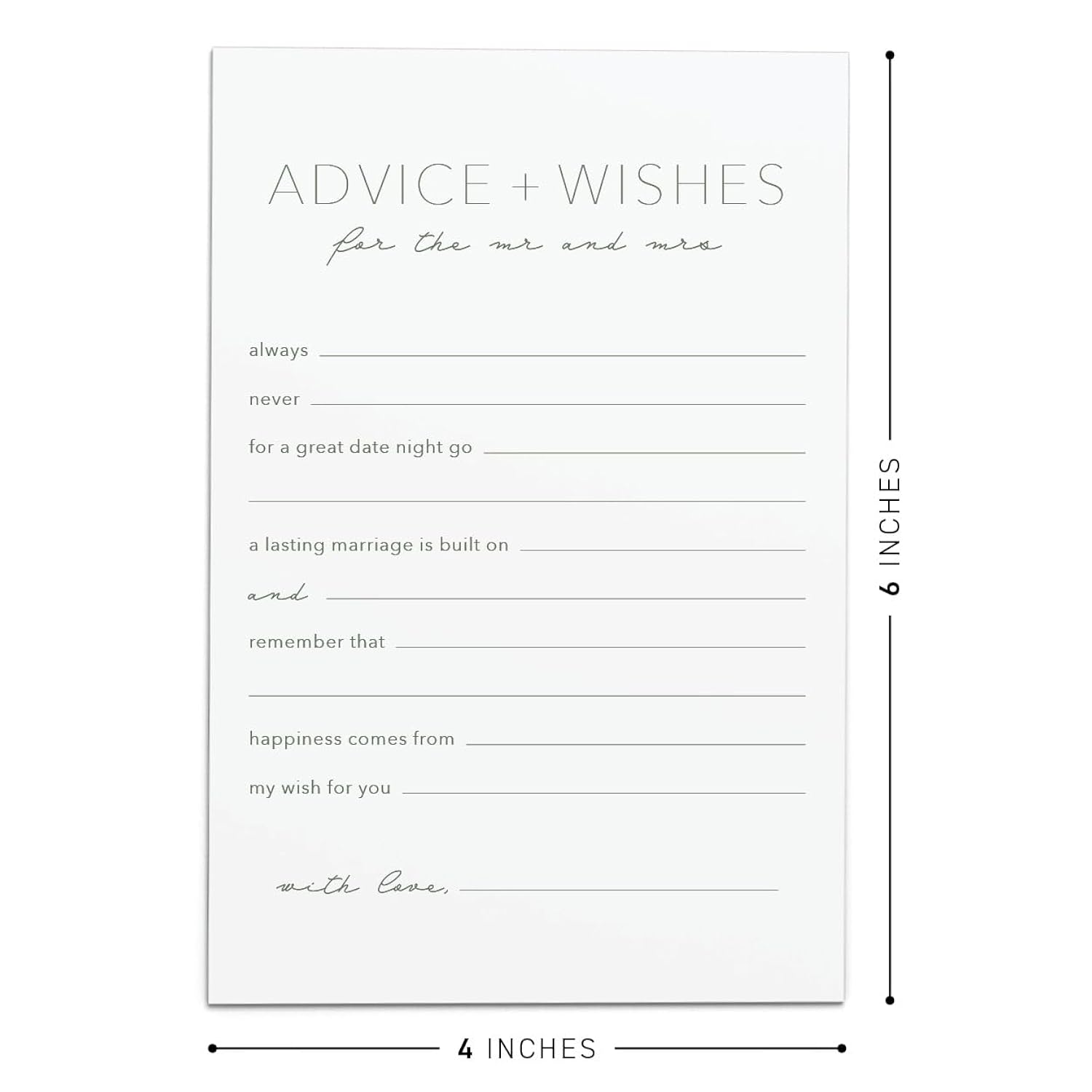 Advice And Wishes For The Mr And Mrs, Minimalist 6X4 Pack Of 50, For Wedding Games For Reception, Bridal Shower Bingo, Best Wishes Cards, Wedding Bingo Game