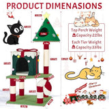 Christmas Cat Tree Tower For Indoor Cats - 45In Multi-Level Cat Climbing Tower With Cat Condos, Xmas Tree Gift Box Shaped Condo Candy Cane Design Cute Cat Tree Tower Holiday Decoration