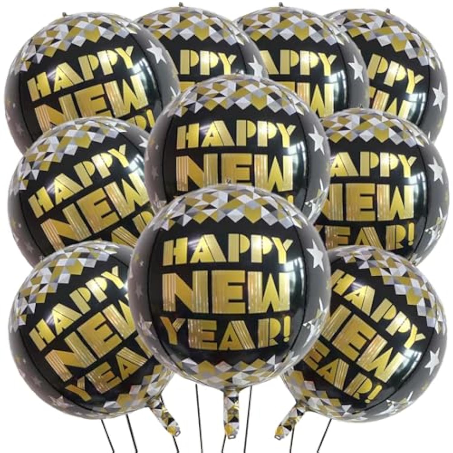 22 Inch Happy New Year Foil Balloons 10-Piece Metallic Party Decorations