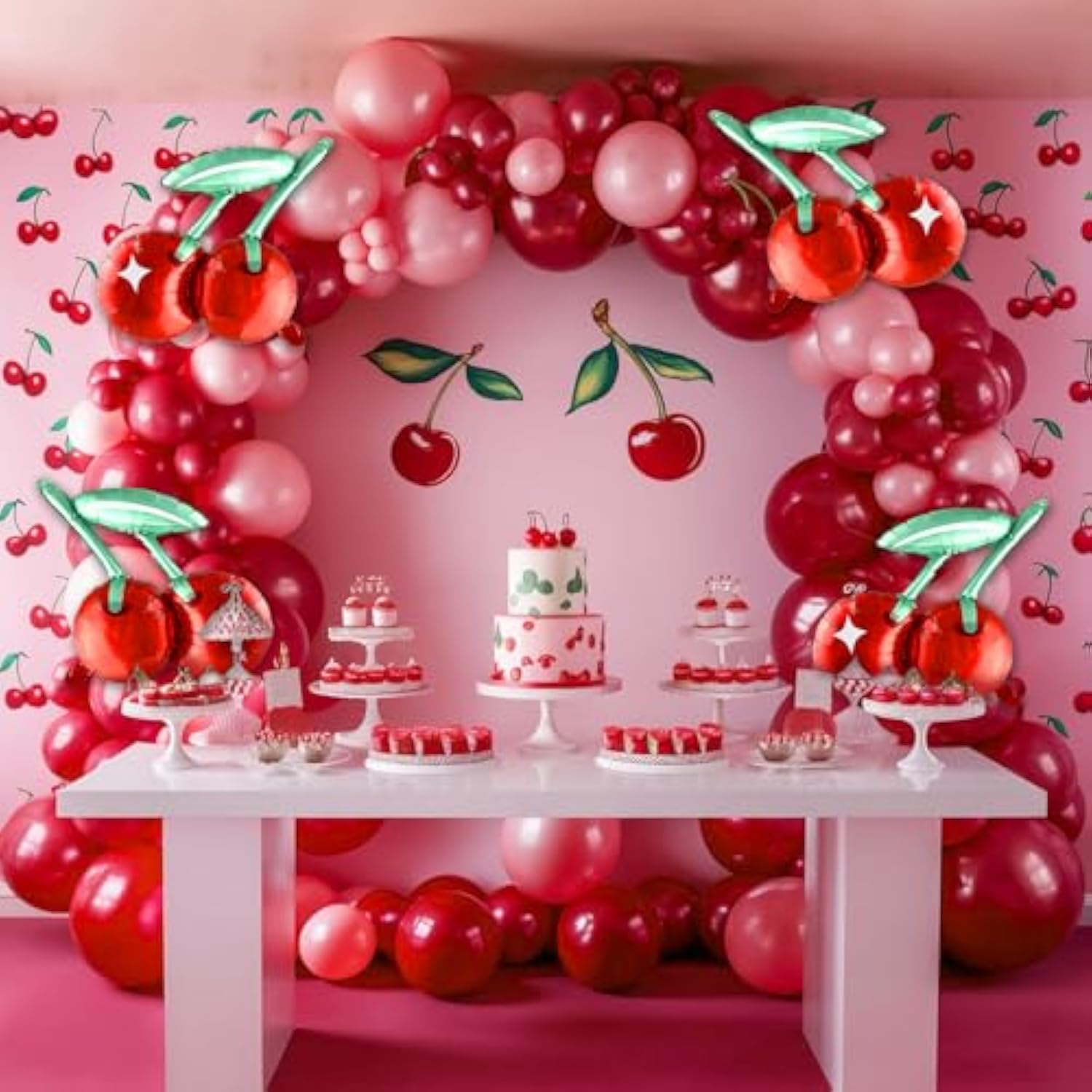 6Pcs Cherry Balloons,20 Inch Cherry Fruit Balloons For Fruit Cherry Theme Birthday Wedding Baby Shower Party Decoration, Rainbow