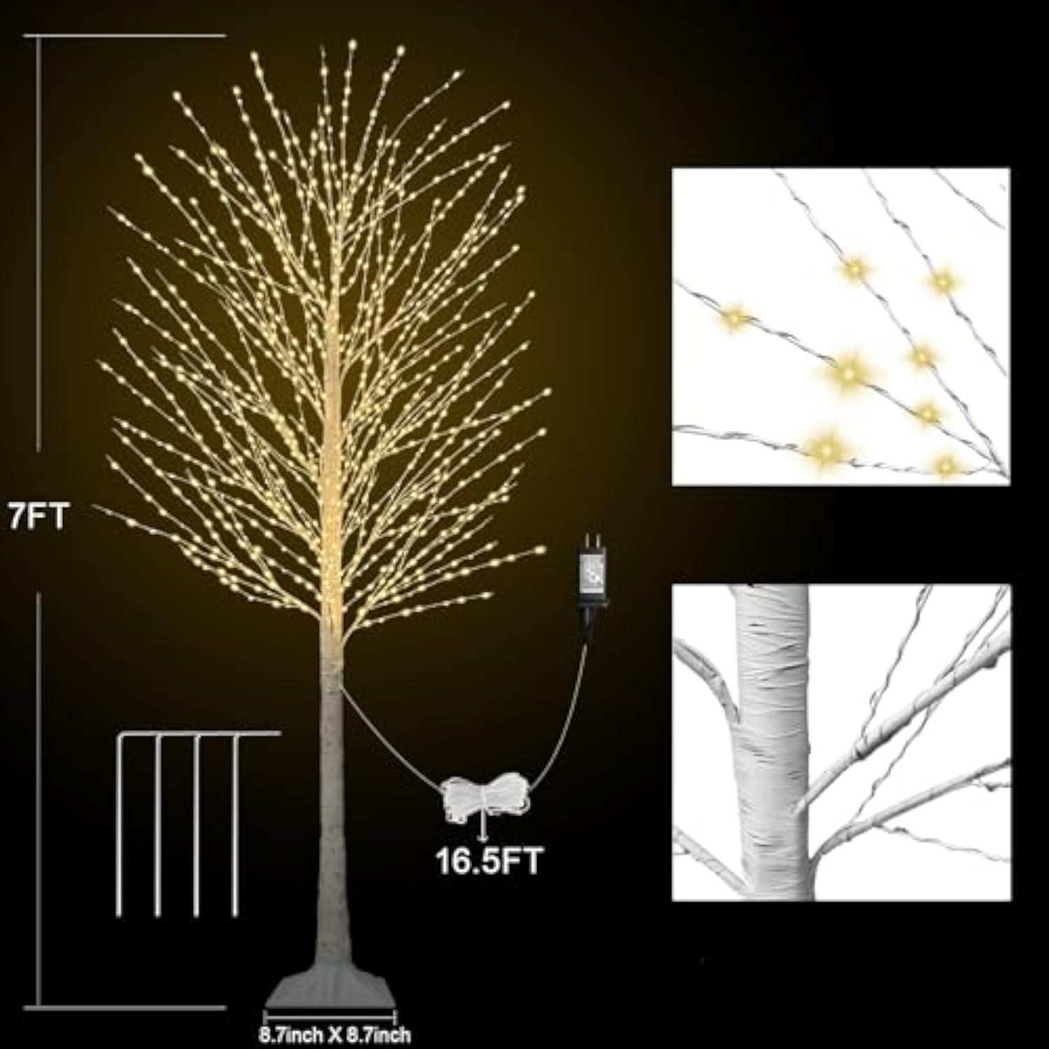 7Ft Lighted Birch Tree With 1200 Led Warm White Lights, 8 Modes, Timer Remote Faux Prelit Twig Christmas Tree, Light Up Trees For Indoor Outdoor Xmas Holiday Party Decoration