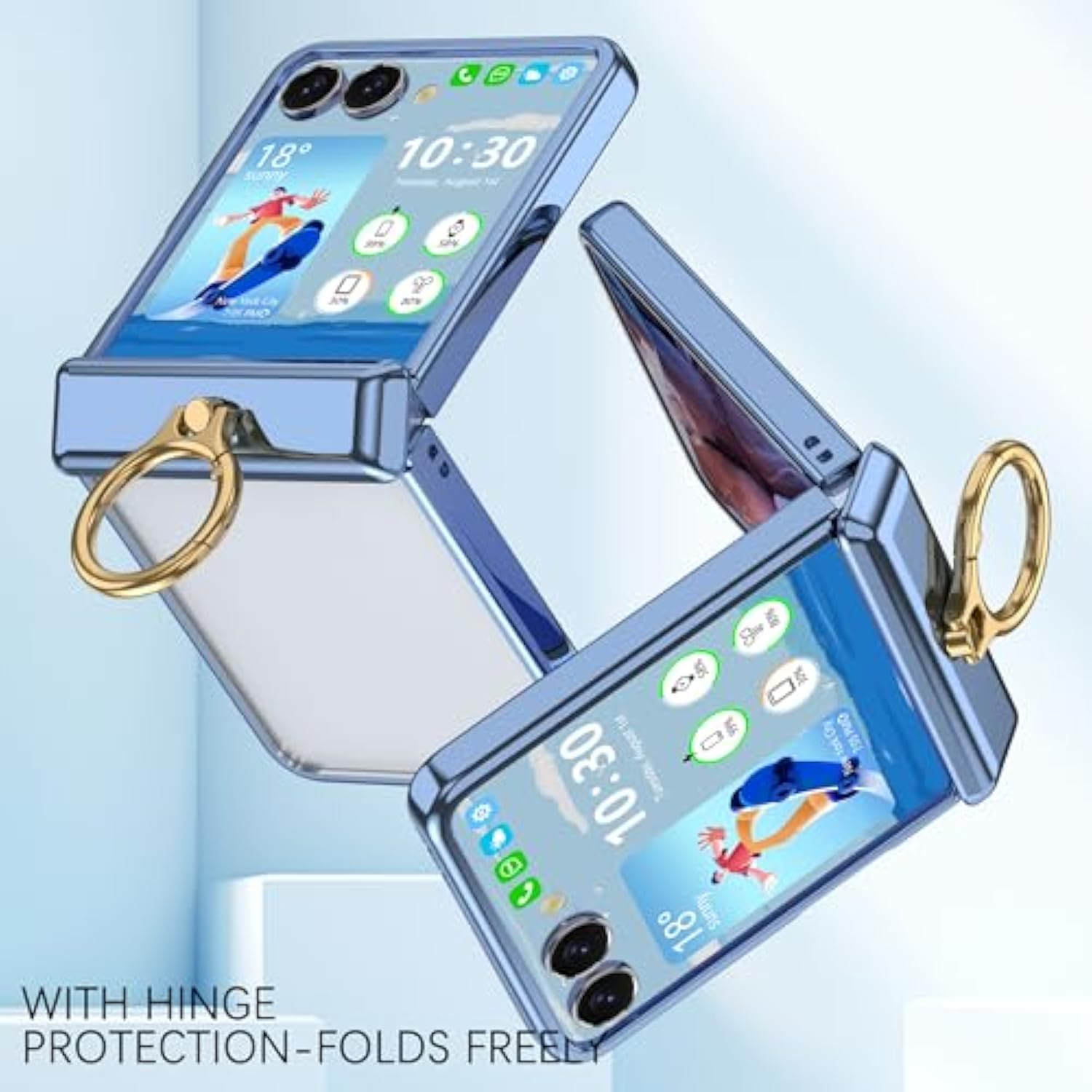 Designed For Samsung Galaxy Z Flip 7 Case With Ring Holder & Hinge Protection & Screen Protector,Ultra Slim Crystal Plating Protective Cover For Z Flip 7 (Clear Blue)