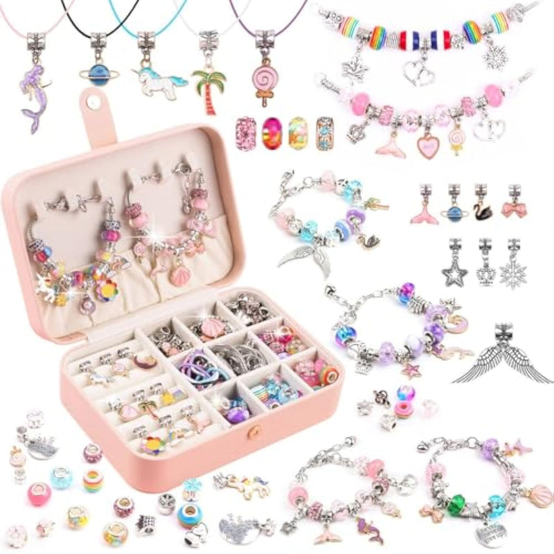 Charm Bracelet Making Kit -120Pcs Diy Jewelry Making Kit, Mermaid Gifts For Girls Toys Crafts For Teen Girls Ages 5 6 7 8-12, With Portable Bracelet Organizer Box