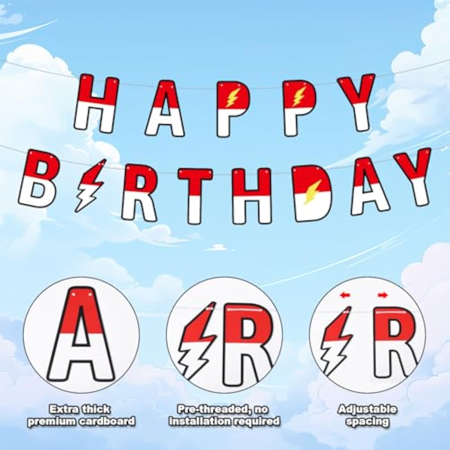 Pre-Strung Cartoon Red & White Banner Animation Birthday Party Garland