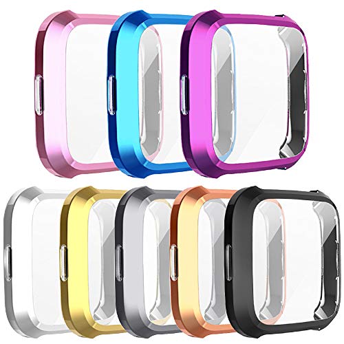 [8-Pack] Screen Protector Case Compatible with Fitbit Versa Lite,All-Around Ultra Slim Soft TPU Plated Cover Scratch-Proof Protective Bumper Shell (8