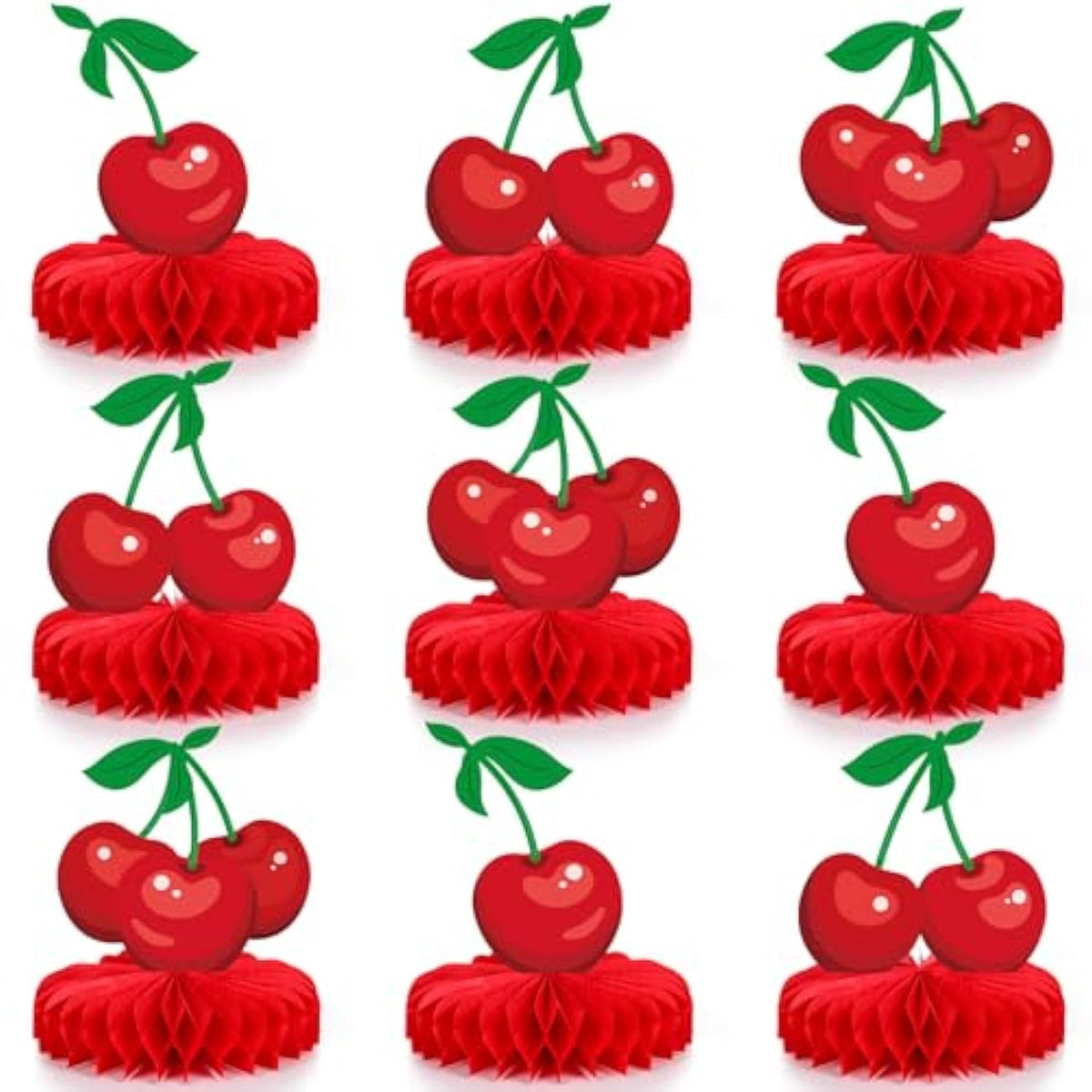 9 Pcs Cherry Honeycomb Centerpiece Cherry Party Decor Cherries Paper Table Centerpieces For Birthday Baby Shower Party Supplies Decor