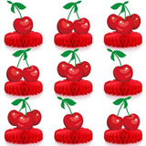 9 Pcs Cherry Honeycomb Centerpiece Cherry Party Decor Cherries Paper Table Centerpieces For Birthday Baby Shower Party Supplies Decor