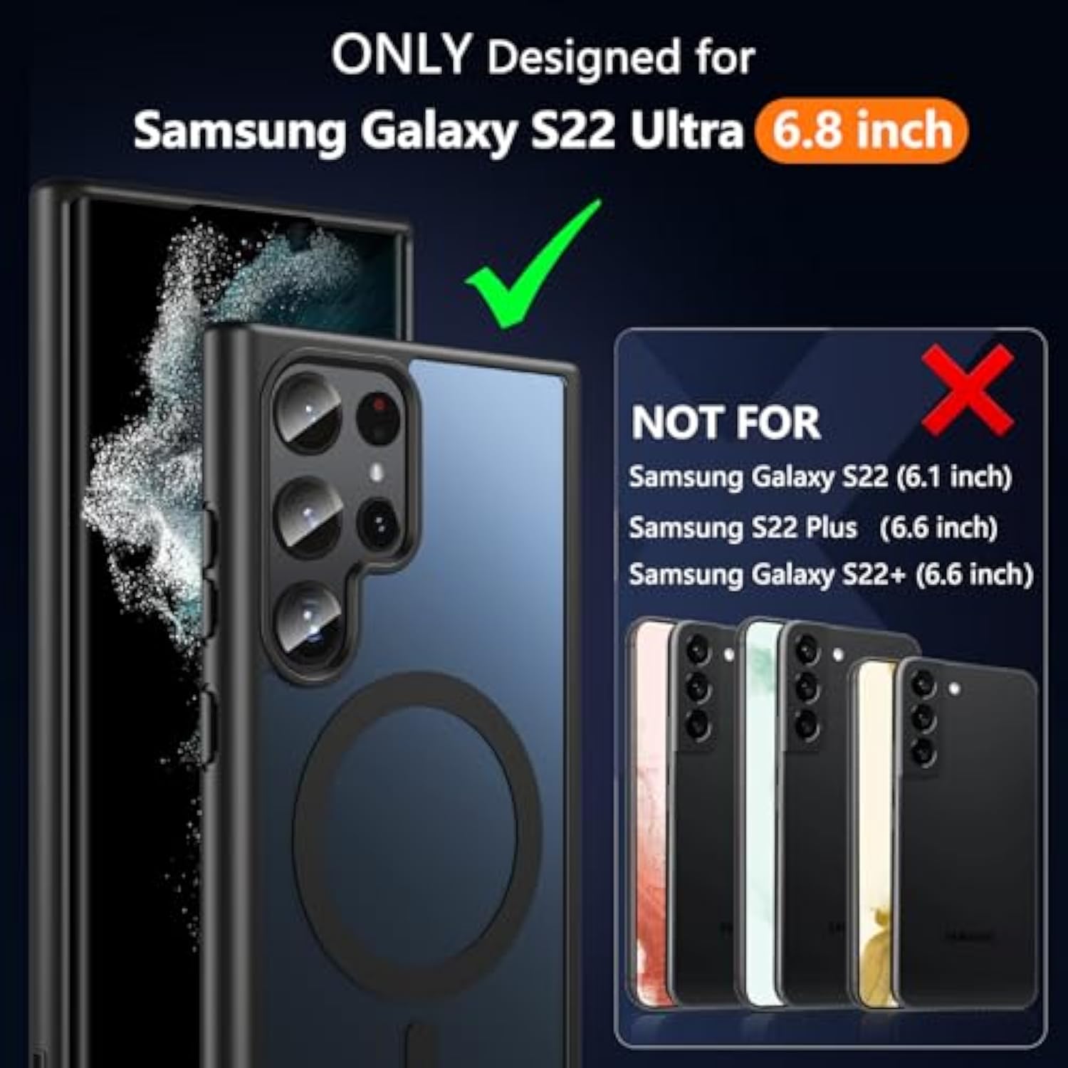 Case For Samsung Galaxy S22 Ultra,Magnetic Galaxy S22 Ultra 5G Phone Case [Compatible With Magsafe] Anti-Fingerprint Translucent Matte Shockproof Protective Case For Samsung S22 Ultra (Black)
