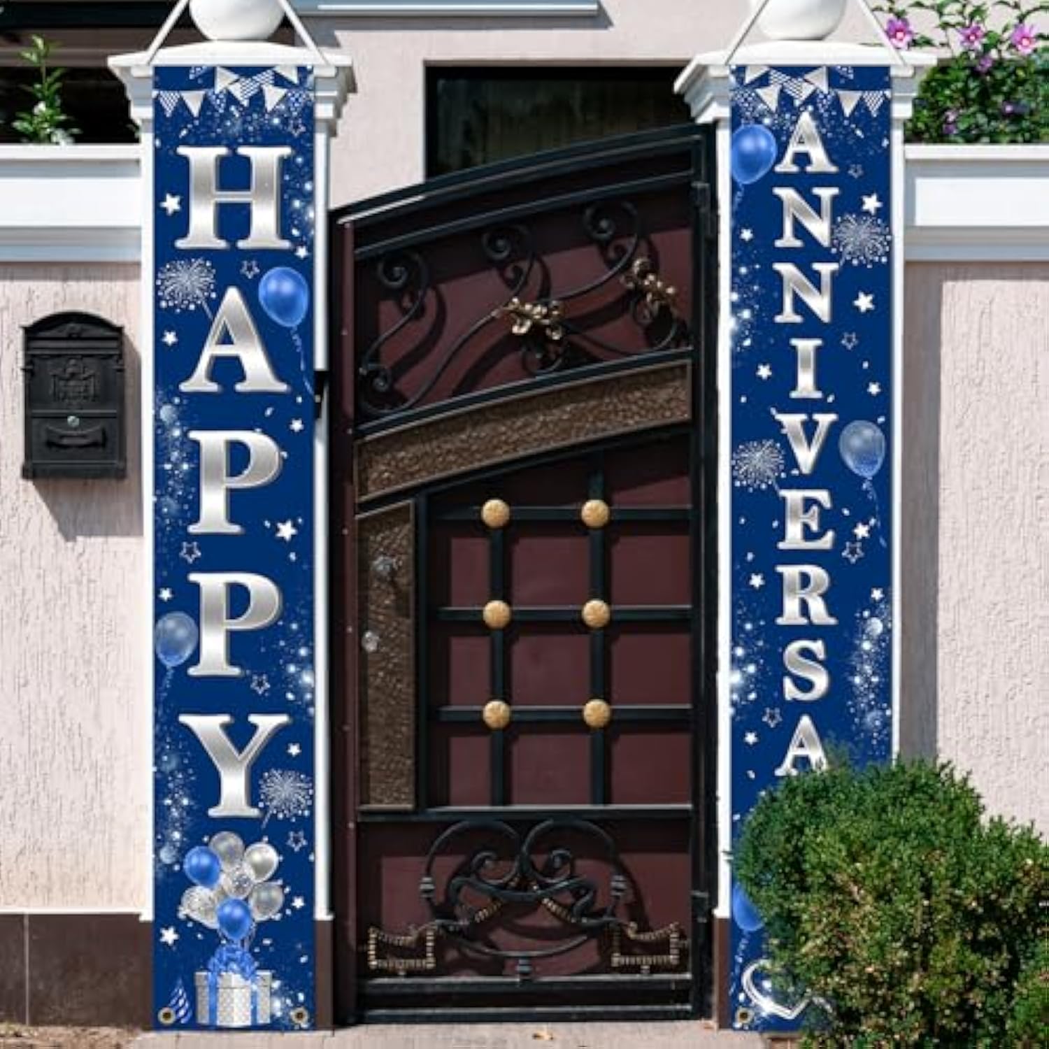 Happy Anniversary Door Banner Navy Blue And Silver Wedding Anniversary Party Decorations