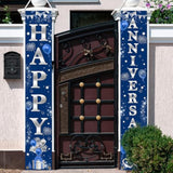 Happy Anniversary Door Banner Navy Blue And Silver Wedding Anniversary Party Decorations