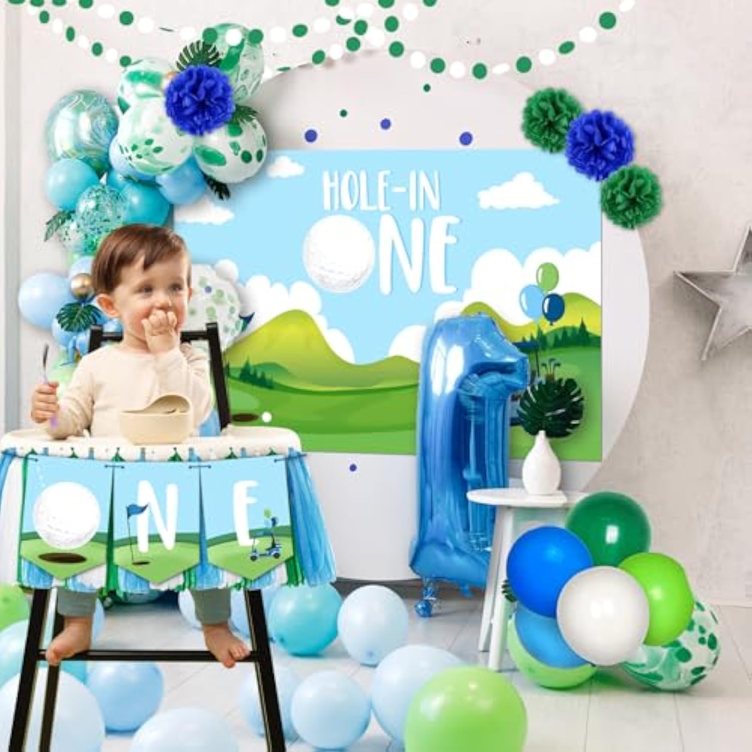 Hole In One Birthday Party Decorations Golf 1St Birthday High Chair Banner Golf Themed Backdrop Balloons For Boys Sports Themed Party Photo Props