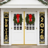 Happy New Year 2026 Banner Black Gold 71x12in Porch Wall Party Decor