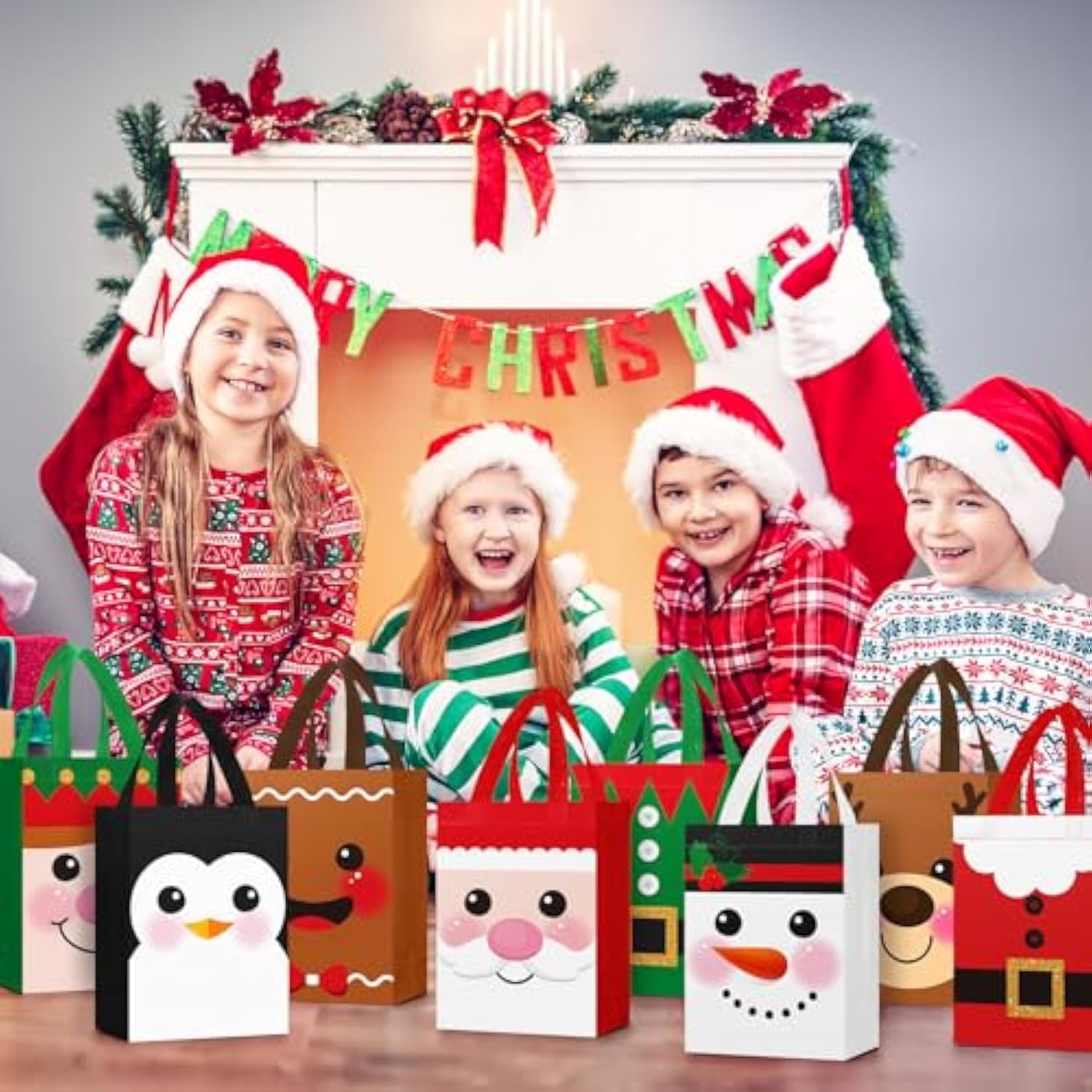 16 Pcs Christmas Gift Bags With Handles 10 X 8 X 4 Inch Reusable Multifunctional Non Woven Christmas Gift Doll Bags Wrapping Xmas Party Favors For Holiday Xmas Gifts