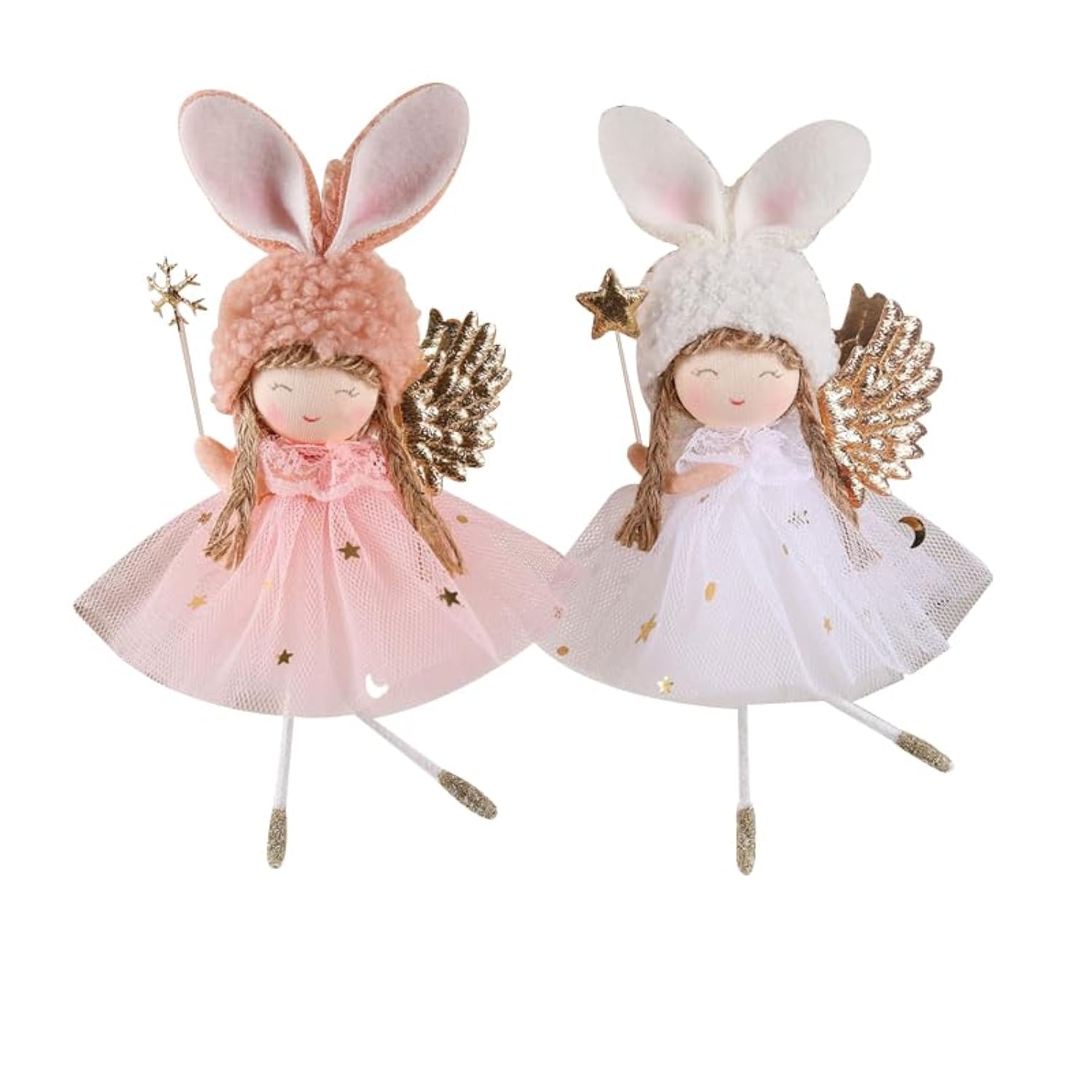 The Christmas/Holidays Ornaments Santa Claus, Snowman, Reindeer, Doll, And Angels. Various Designs Sets. (3, Mixed Colors Bunny Ears Angels)