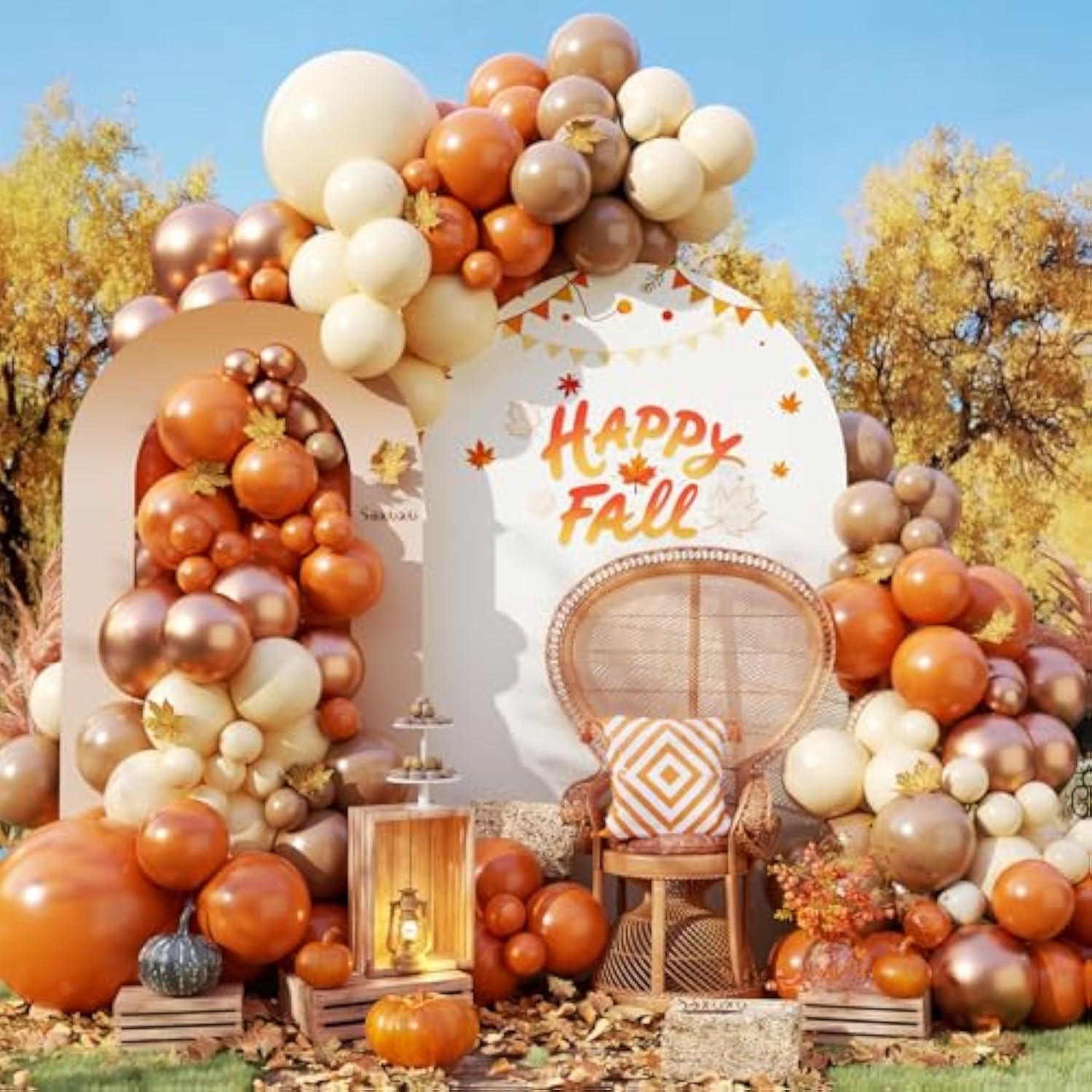 Fall Balloon Arch Kit Burnt Orange Nude Brown Gold Balloons for Autumn Thanksgiving Party