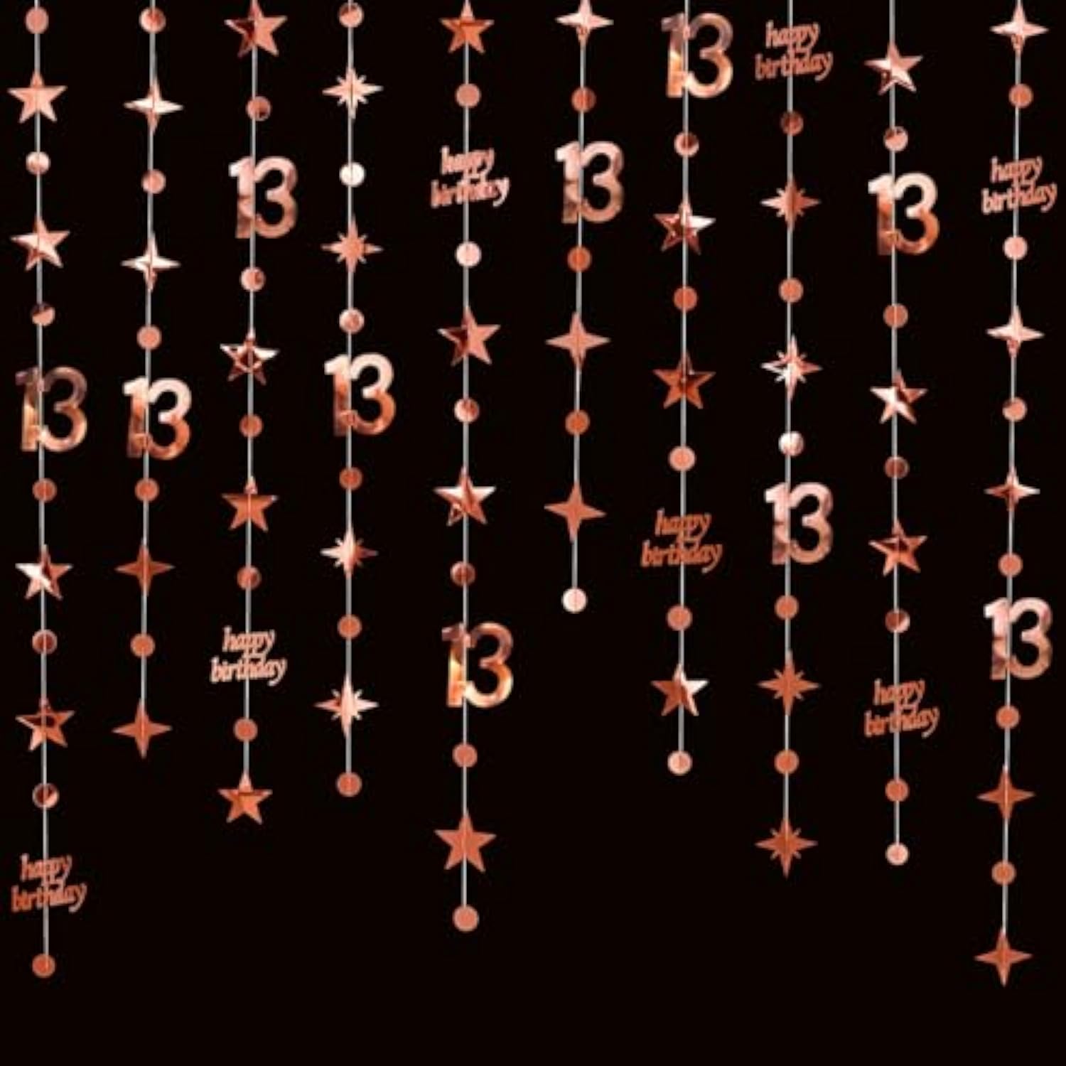 46Ft Rose Gold 13th Birthday Decorations Star/Dot Garlands & Streamers (14M)