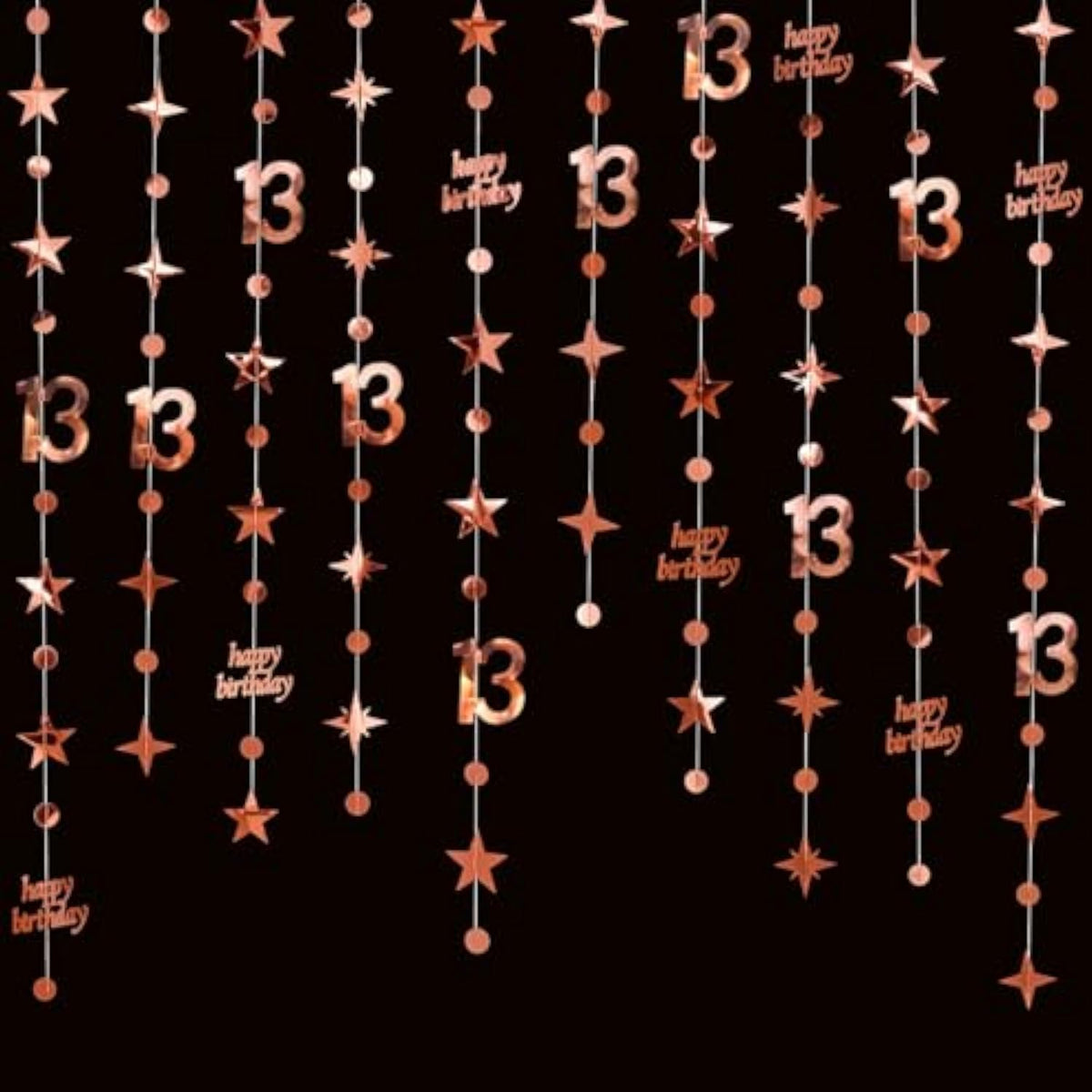 46Ft Rose Gold 13th Birthday Decorations Star/Dot Garlands & Streamers (14M)