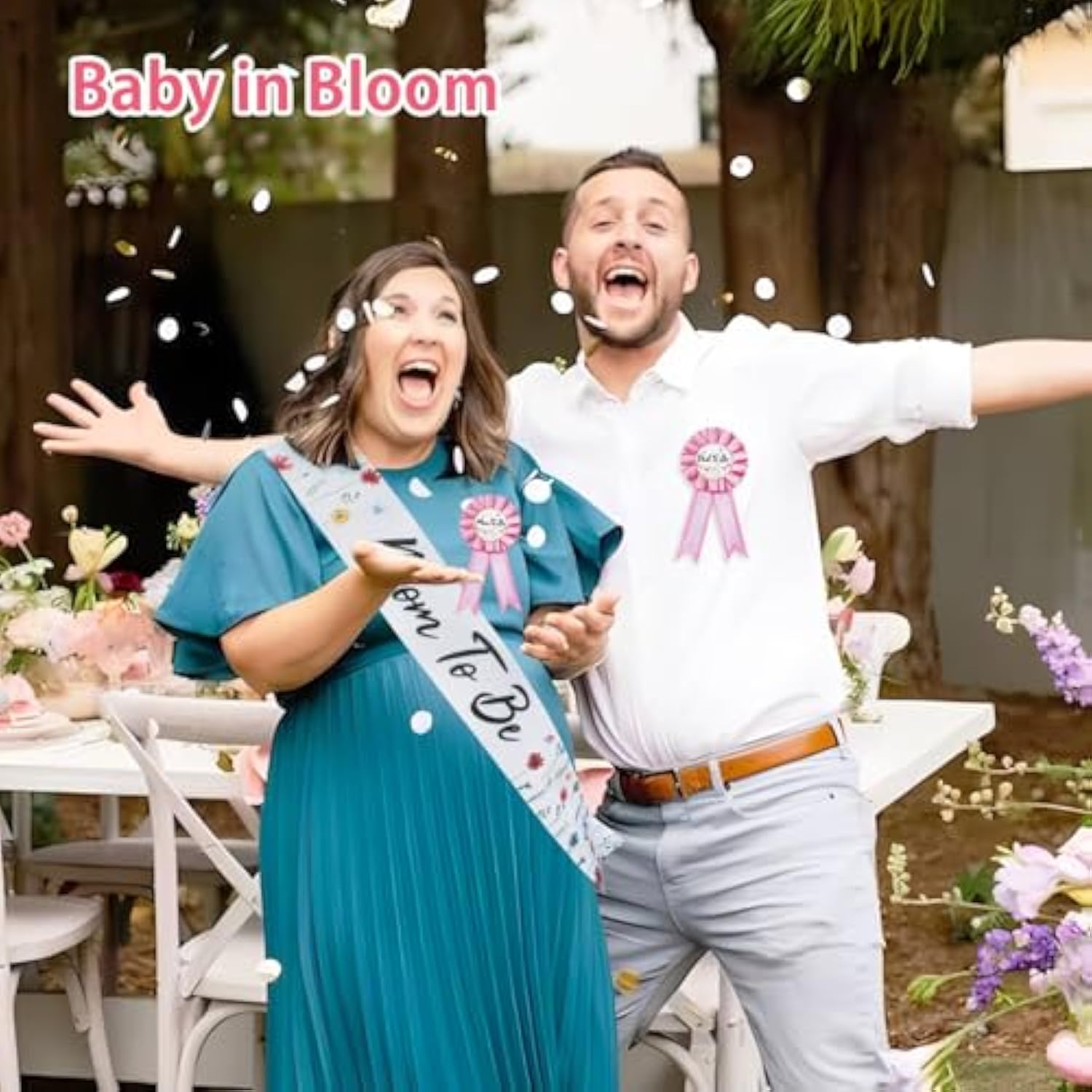 Wildflower Mom To Be Sash Baby Shower Decorations, Baby In Bloom Floral Mommy To Be Sash Dad Corsage Pin Set For Pregnant Mommy Dress Gift