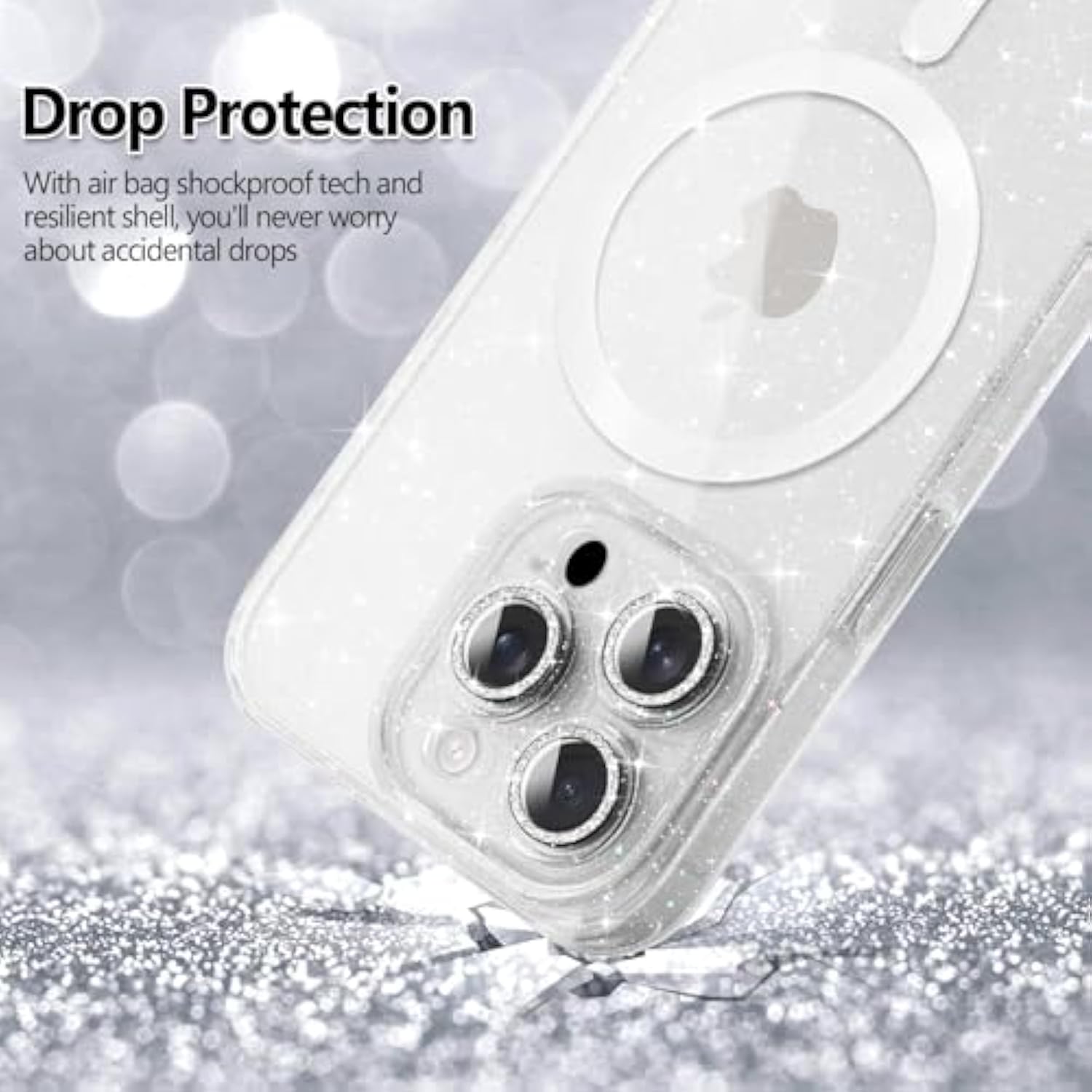 For Iphone 13 Pro Case For Women Girls, Bling Sparkle Clear Magnetic Compatible With Magsafe Cute Full Camera Protection Glitter Soft Silicone Phone Case For Iphone 13 Pro,Glitter Clear