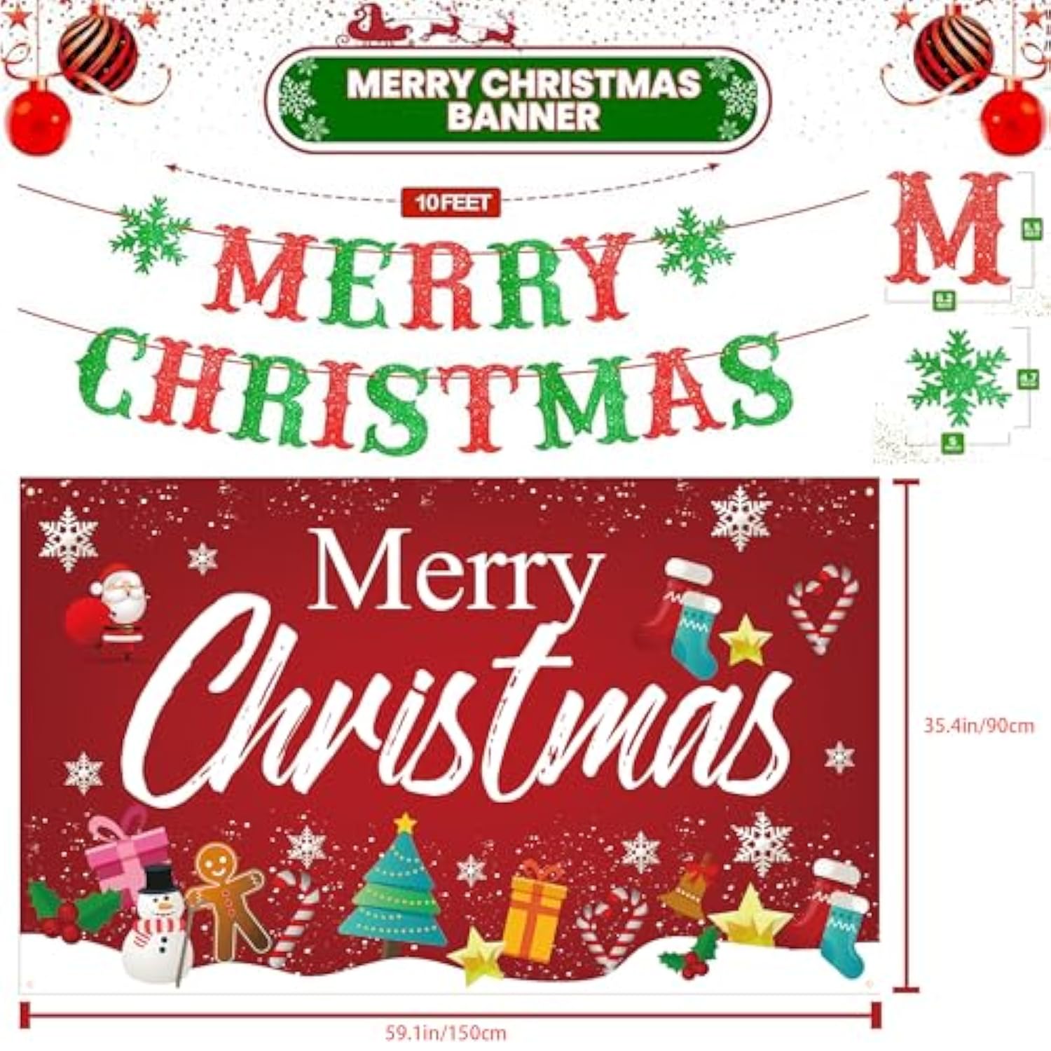 Merry Christmas Banner Decorations Outdoor Hanging Banner Bunting Flags Christmas Background Backdrop Banners Photo Props Xmas Party Supplies Set For Indoor Wall