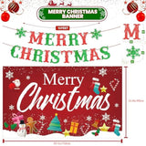 Merry Christmas Banner Decorations Outdoor Hanging Banner Bunting Flags Christmas Background Backdrop Banners Photo Props Xmas Party Supplies Set For Indoor Wall
