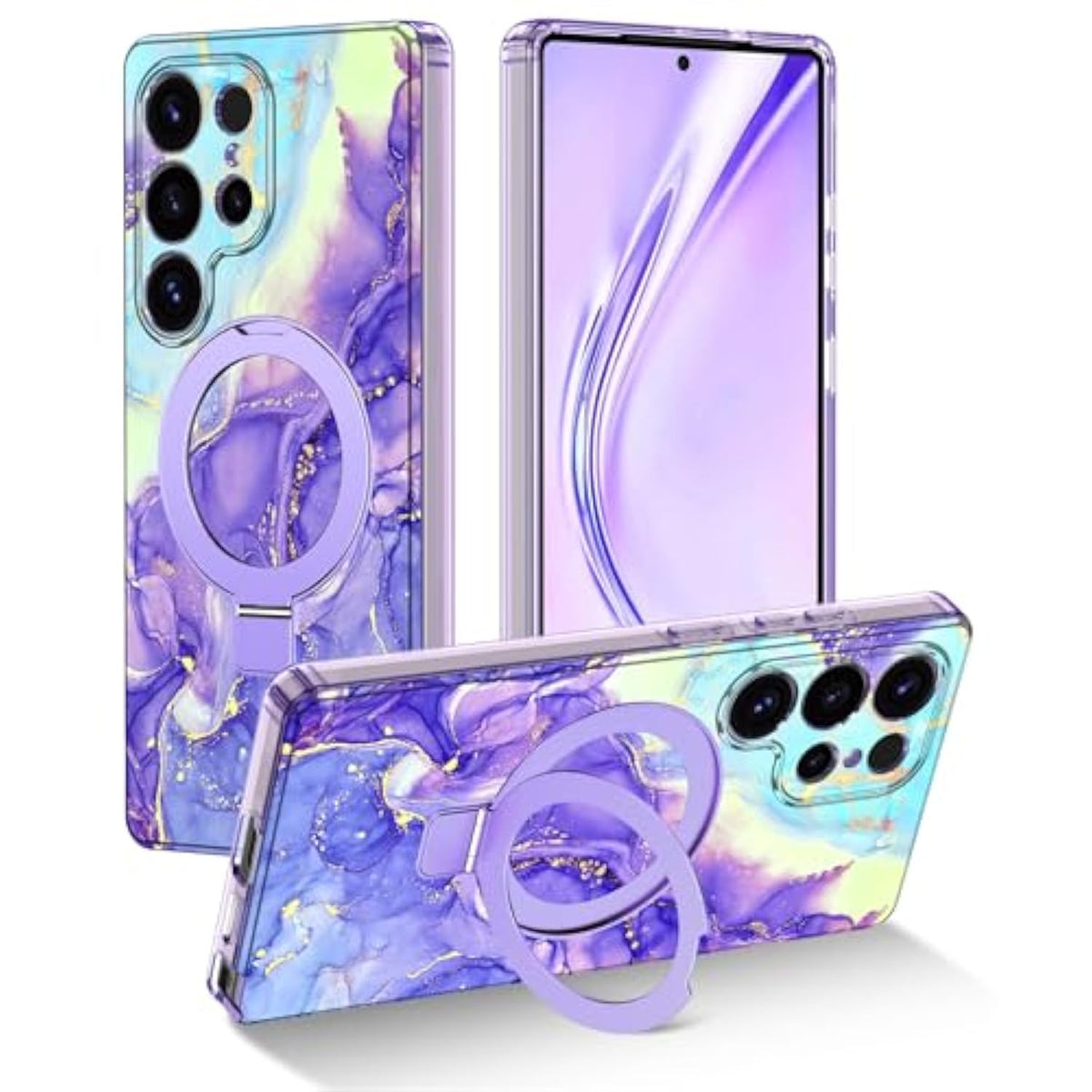Samsung Galaxy S25 Ultra Case with Magnetic Ring Stand, Shockproof Marble Design