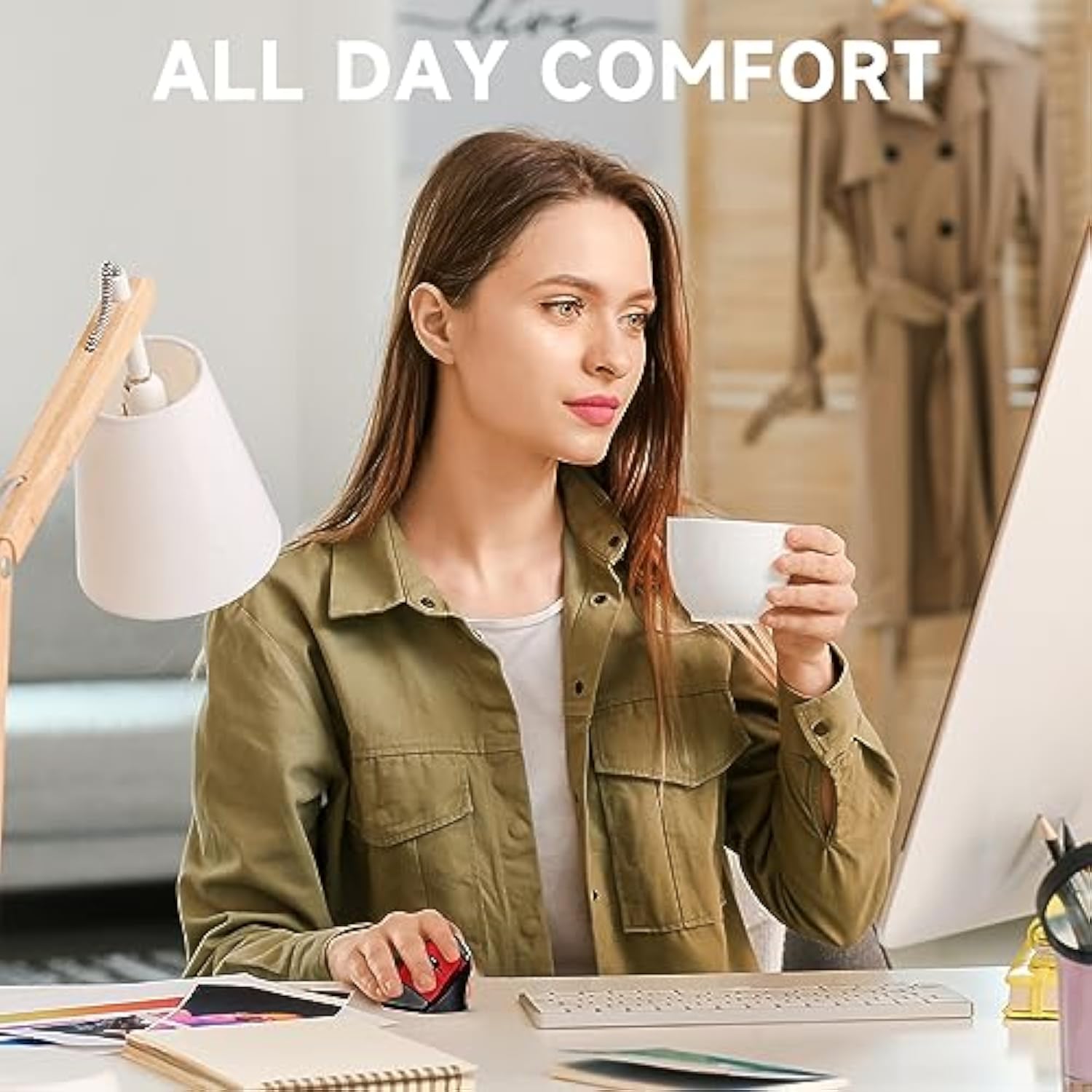 Wireless Ergonomic Mouse 2.4G,800/1200/1600 Dpi Large Wireless Mouse With Usb