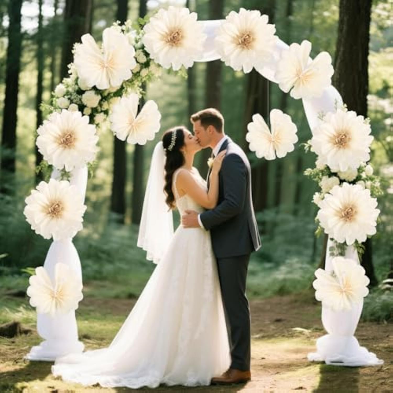 Tissue Paper Flowers White Paper Flowers Decorations Large Butterfly Decorations Butterfly Wall Decor For Wedding Baby Shower Bachelorette Bridal Shower 12Pcs